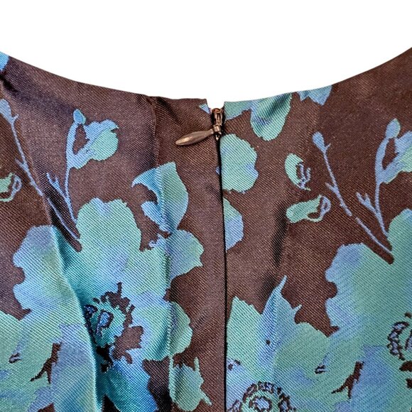 Lulus Satin Mini Dress Navy Blue Teal Pleated Floral Fit n Flare Sz M NWT Formal - Picture 9 of 11